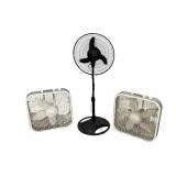 2 lasko box fans, pedestal fan - all work