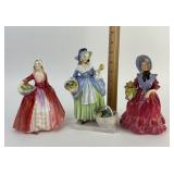 3 Royal Doulton Figurines Holding Flower Baskets