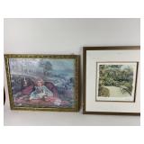 Framed Artwork by Olin Blanton, Girl with Dog