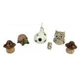 Owl, Turtle, Mushroom Figurines