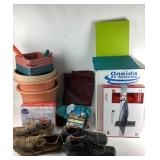 Planters, Shoes, Box of Binders, Air Brush, Glass