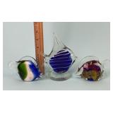 3 Art Glass Fish Paperweights