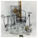 Glassware With Wrought Iron Holders, Clock