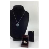 .925 Sterling Silver Necklace, Earrings, Ring