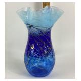 Blue Art Glass Vase by Dottie Boscamp With Abstrac