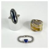 .925 Sterling Silver ring 8.69g TW S 6.5, chain