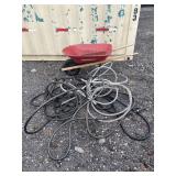 Yardworks wheelbarrow, 2 garden hoses