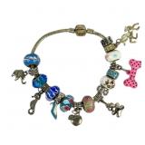.925 Sterling Silver Charm Bracelet, some beads