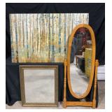 2 mirrors, abstract forest artwork on canvas