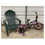 Childs bike 14 inch wheels, patio chair