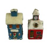 Snow-Covered Christmas Village Houses Candles
