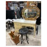 Writing desk, stool, mirror, magazine rack