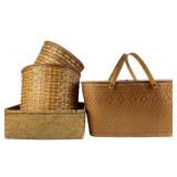 Red-Man Large Picnic Basket, 3 Woven Baskets