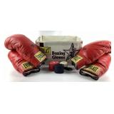 Everlast Red Boxing Gloves With Wraps and box