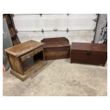 2 Storage chests, wood table