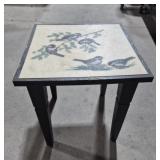 Wood Side Table / Plant Stand With A Chickadees