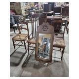 Wood With Cane Seat Chairs (3) & Wall Mirror (17