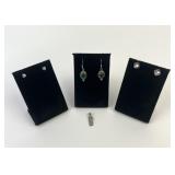 .925 Sterling Green stone earrings 7.14g TW, blue