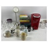 Keurig Coffee Maker, Glassware, Books, Coffee Cups