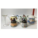 Art Glass Lily Vase, Lighthouse Sugar Bowl Set, Ar