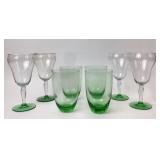 Etched Glass Goblets With Uranium Bases, Green Gla