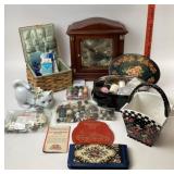 Westminster Chiming Mantle Clock, Full Sewing Bask