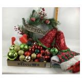Christmas Decorations With Ornaments, Wreath, Tree
