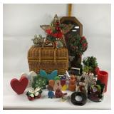 Holiday Florals, Wicker Basket, Birds, Wood Figure