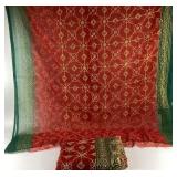 Indian Red Silk Saree Fabric With Gold Embroidery