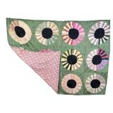 Dresden Plate hand sewn and bound quilt 66x88 worn