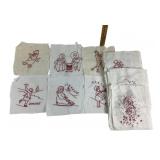 Redwork Embroidered Quilt Squares