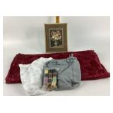 Framed Floral Print, Sewing Threads, Fabric