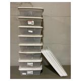8 sterilite 28 qt plastic bins, lids