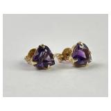 Pair 14k gold & amethyst earrings