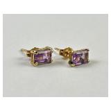 Pair 14k gold & amethyst earrings. Total weight