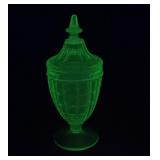 Green Uranium Glass Lidded Compote Dish