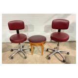 2 rolling chairs, rotating stool