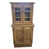 Oak Hutch With Glass Doors On Top With Wood
