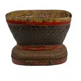 Chinese Woven Bamboo Basket With Red Accents
