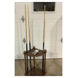 Corner Hardwood Billiard Equipment Floor Rack w/