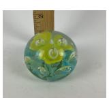 Glass Paperweight With Yellow Floral Desig