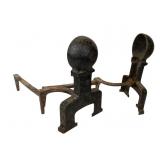 Cast Iron Andirons with Ball Finials