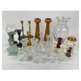 Candle holders- Brass, crystal, glass, wood