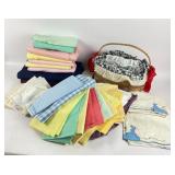 Fabric, Embroidered Linens, Basket