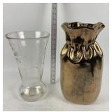 Glass Vase, Ceramic ruffled bag Vase