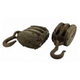 Wooden Triple-Sheave Pulley Blocks