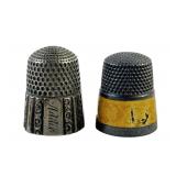 (2) sterling thimbles, one guilloche enameled.