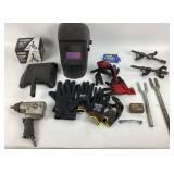 Welding Helmet, Gloves, Air Impact Wrench, Tools,