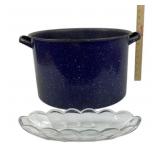 Blue Enamel Stock Pot, Heisey Colonial Oval Relish