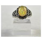 Sterling, opal & marcasite ring size 7.5. Total